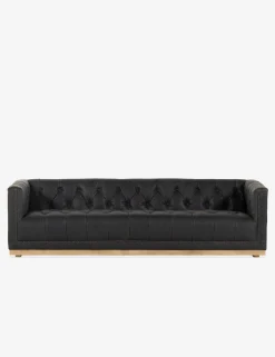 Afia Leather Sofa, Distressed Black