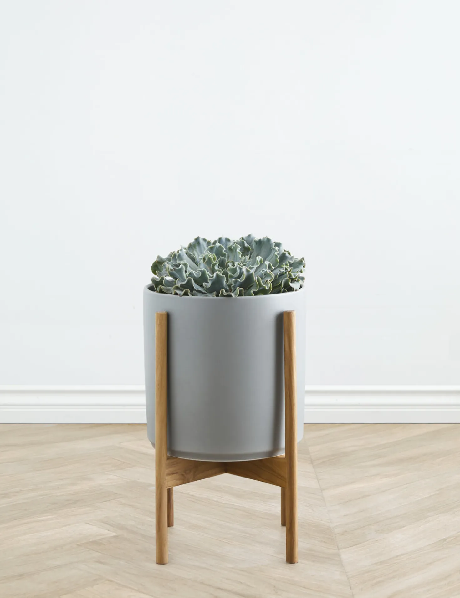 Ceramic Planter Pot + Teak Stand by LBE Design