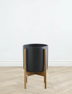 Ceramic Planter Pot + Teak Stand by LBE Design