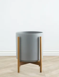 Ceramic Planter Pot + Teak Stand by LBE Design