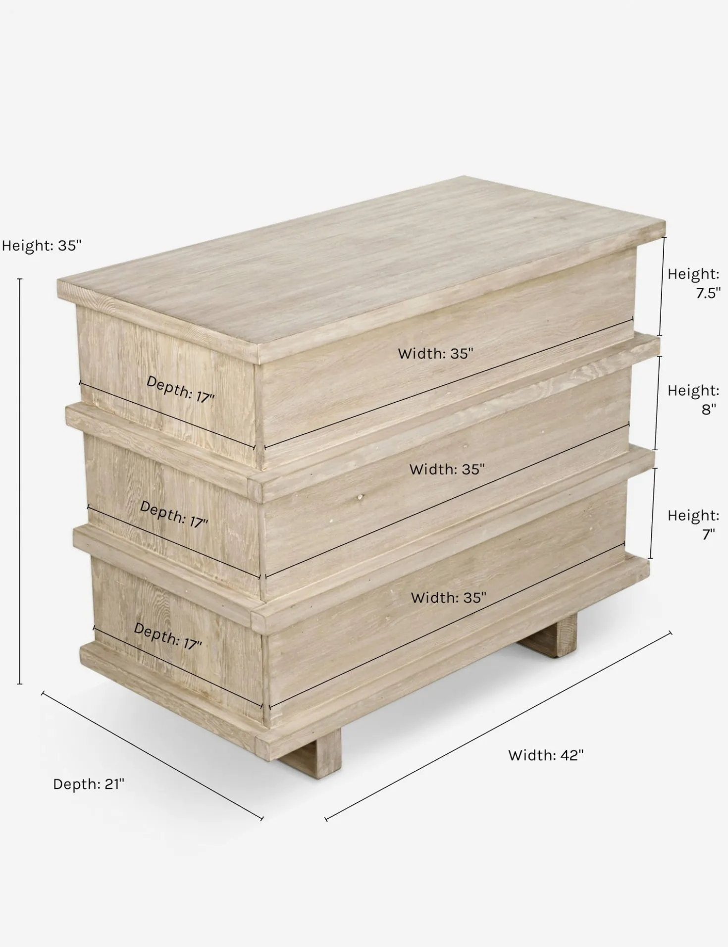 Corliss 3-Drawer Dresser, White Wash