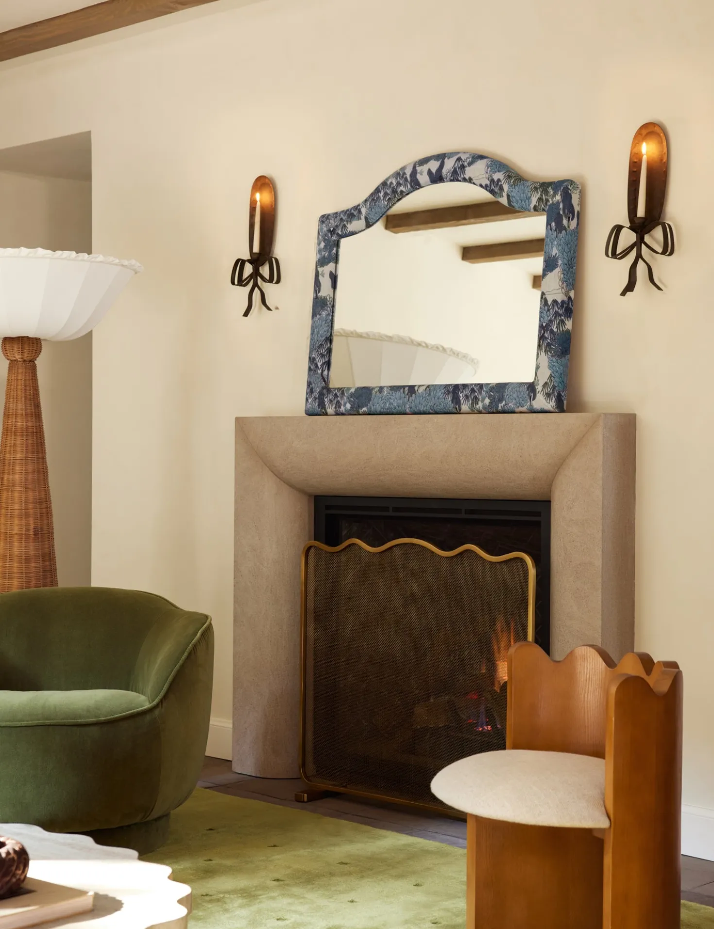 Garden Walk Upholstered Mantel Mirror by Sarah Sherman Samuel