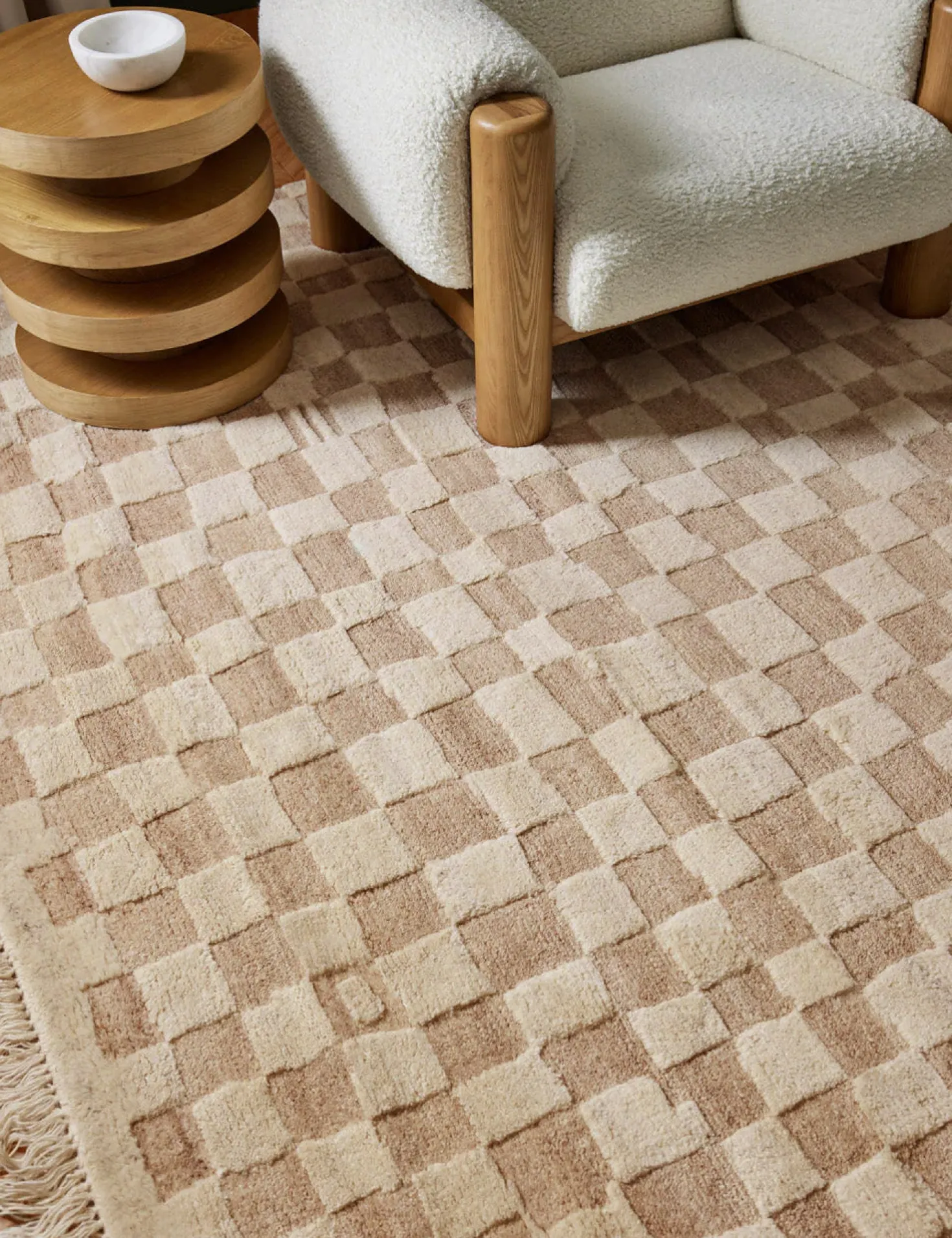 Irregular Checkerboard Hand-Knotted Wool Rug by Sarah Sherman Samuel