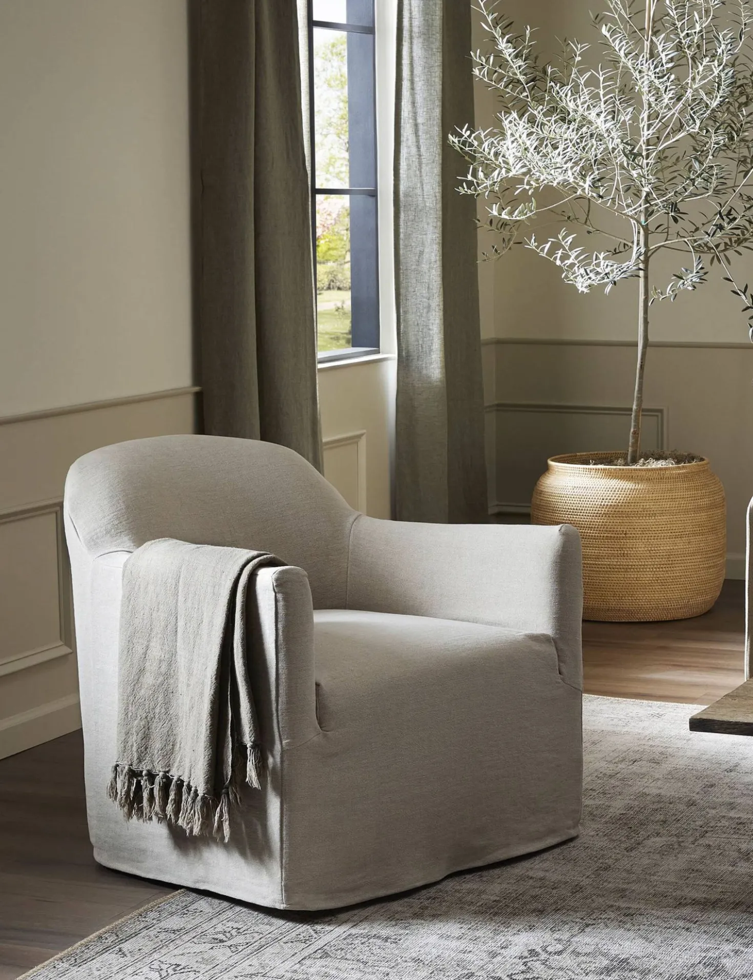 Lowell Slipcover Swivel Chair by Amber Lewis x Four Hands