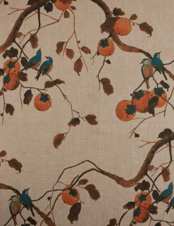 Persimmon Birds Flax Linen Fabric by Nathan Turner