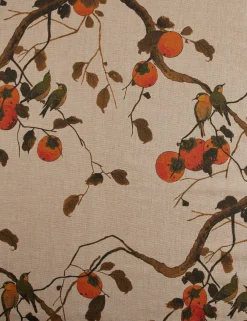Persimmon Birds Flax Linen Fabric by Nathan Turner