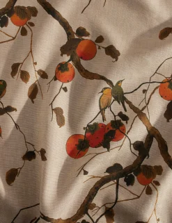 Persimmon Birds Flax Linen Fabric by Nathan Turner