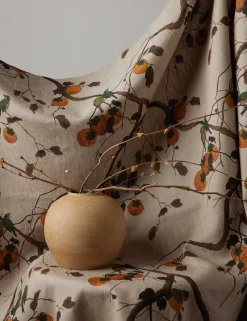 Persimmon Birds Flax Linen Fabric by Nathan Turner