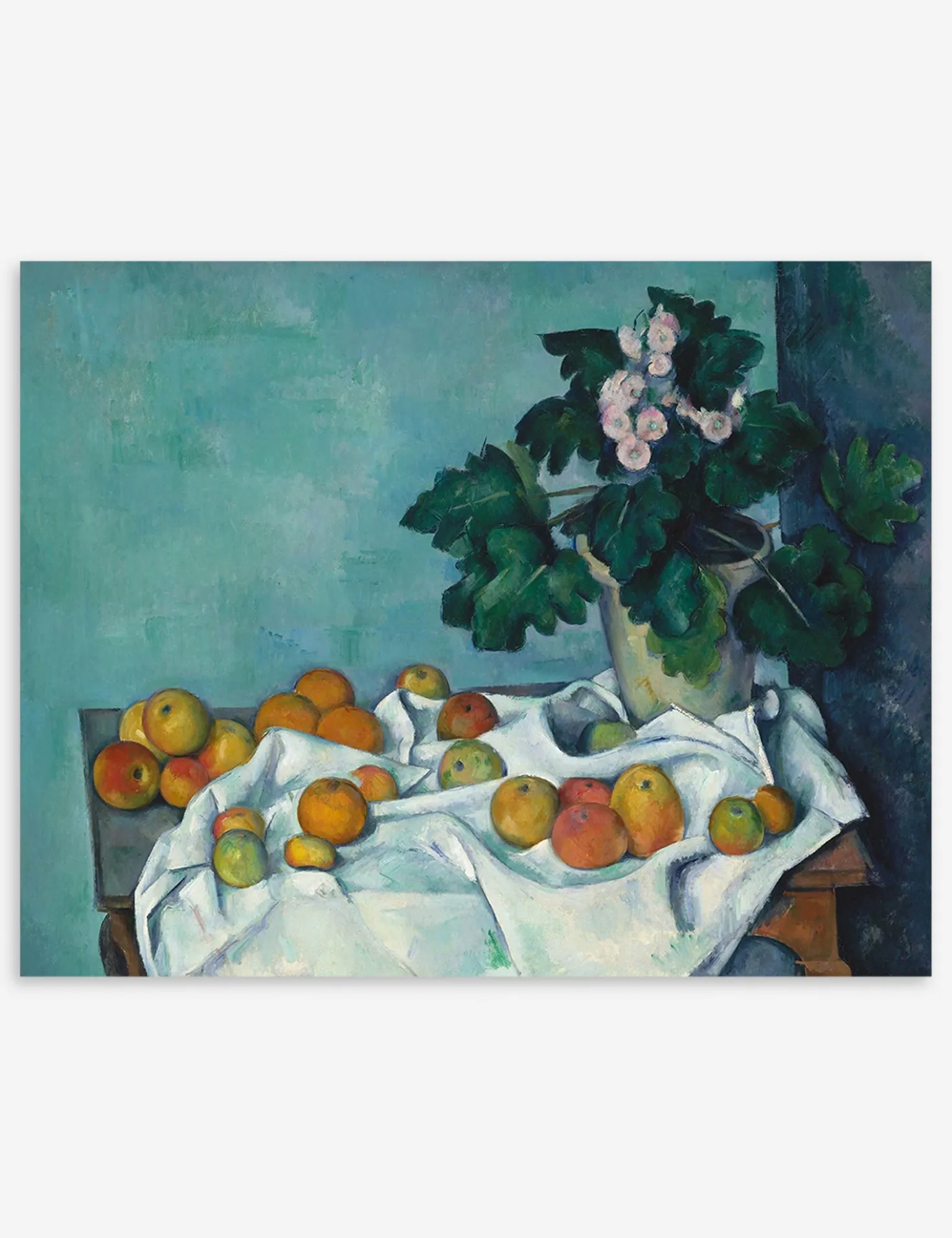 Still Life with Apples and a Pot of Primroses Print by Paul Cézanne