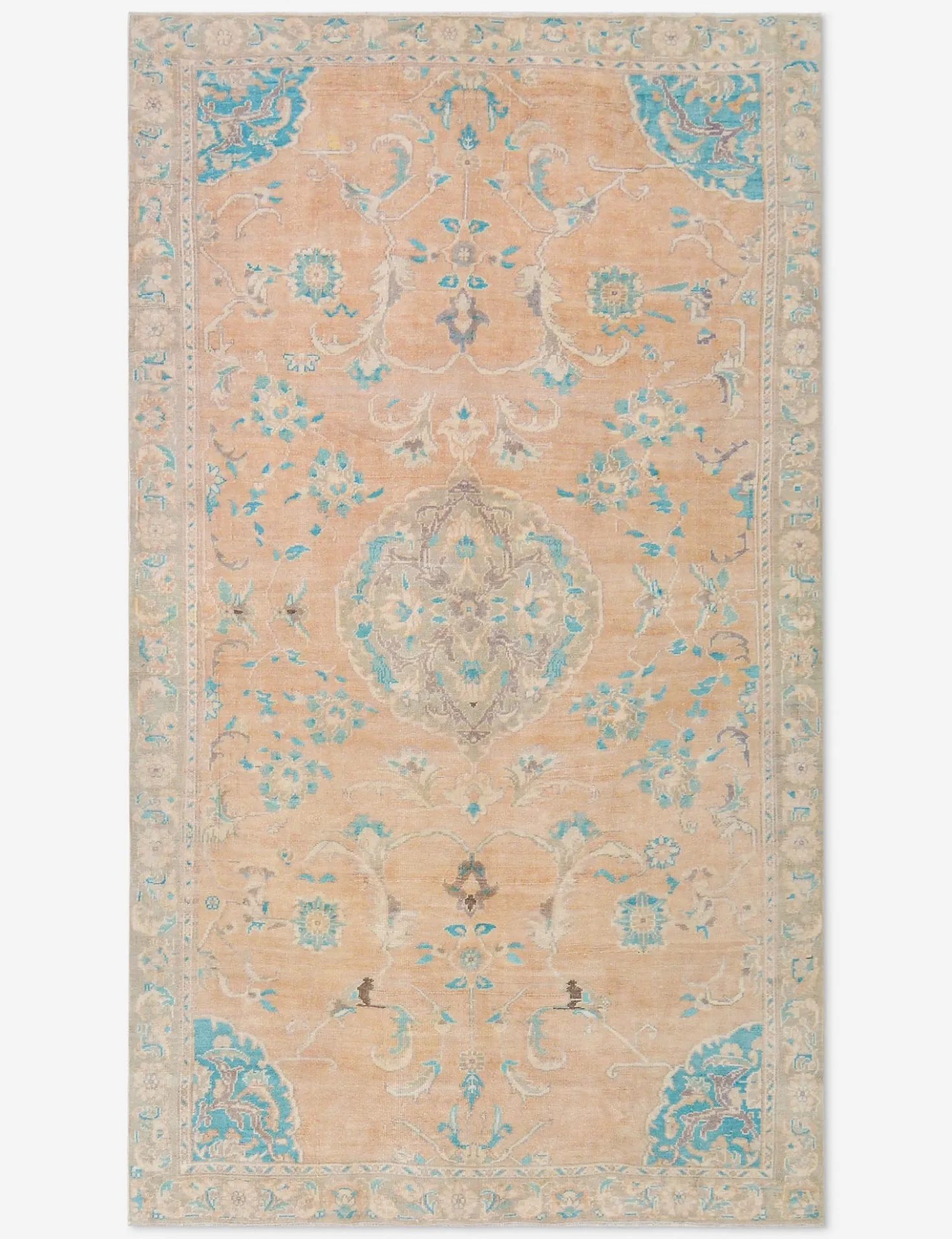 Vintage Turkish Hand-Knotted Wool Rug No. 464, 5' 6" x 9' 7"