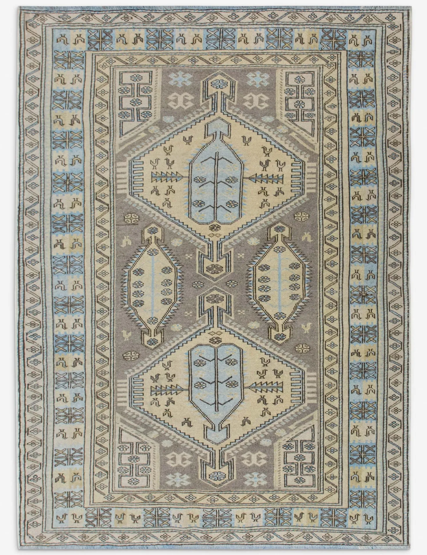 Vintage Turkish Hand-Knotted Wool Rug No. 563, 4'6" x 6'2"